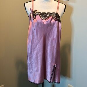 Pink Satin Lace-Trim Chemise